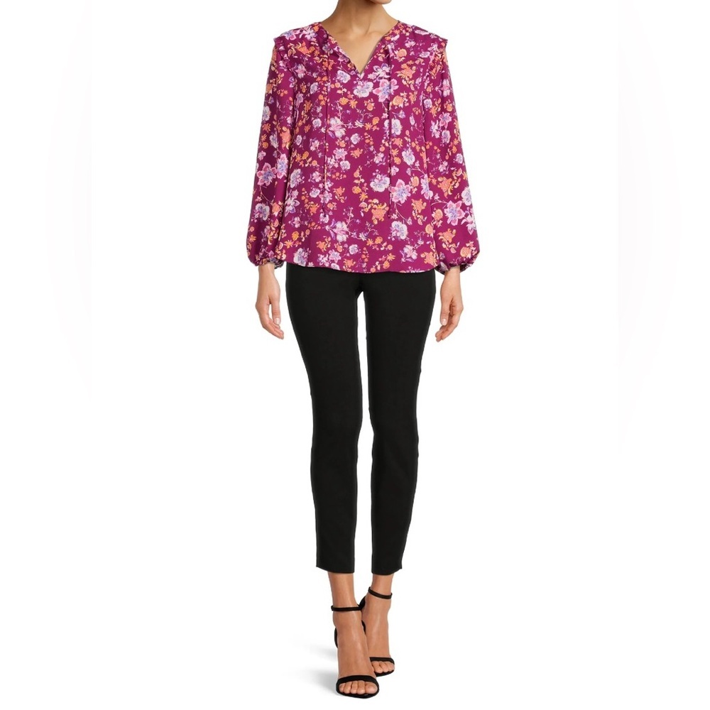 Cooper & Ella Pink Ruffled Long Sleeve Blouse with Peter Pan Collar Office Wear